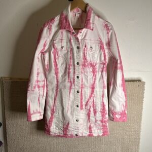 Tribal Jean Long Tie Dye Pink White Long Jacket Sz PS
